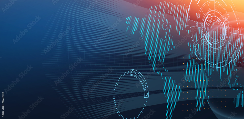 Interface design. Futuristic background with Earth planet, World map ...