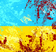 Abstract ukrainian flag with the splatters of blood. The symbol of Russian agression against th e ukrainians. The war 2022