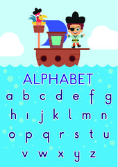 Wall Mural - Cute pirate boy and English lowercase letters