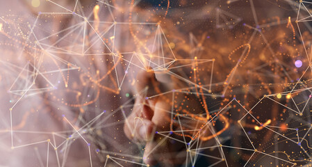 Concept of internet network. double exposure