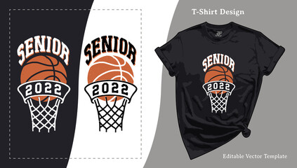 Senior Basketball 2022 Vector T-Shirt Design. Boyfriend Graduation Gift Tee Template