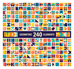 Wall Mural - Set of 240 trendy abstract triangles shape geometric elements for backgrounds and seamless patterns. 