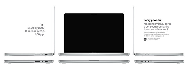 Poster - laptop silver color with black screen front and side view isolated on white background. mockup of realistic and detailed notebook. stock vector illustration