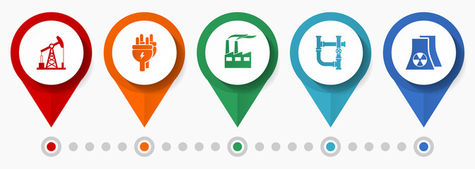 Poster - Industry, technology concept vector icon set, flat design pointers, infographic template
