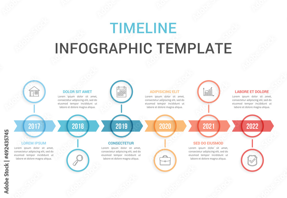 Timeline Ruler Template Horizontal timeline template with six arrows Stock Vector | Adobe Stock