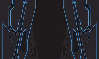 Poster - Technology black and blue futuristic gaming abstract background. Flat digital hi-tech background. Geometric abstract mechanical shape design. Vector illustration