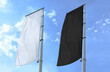 © Newleks - Two banner  flag white and black on blue sky background