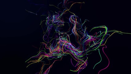 Wall Mural - AI signals. 4k abstract looped bg. Multicolor flash of curved lines. Concept of neural network, artificial intelligence. Running neon lights like garland or lightnings. Luma matte as alpha channel