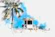 Watercolor sketch of lifeguard tower in Fort Lauderdale USA