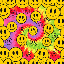 Funny Crazy Melt Smile Faces,tie Dye Seamless Pattern.Vector Tie Dye Crazy Cartoon Character Illustration.Smile Hippie Faces,60s Melting Acid,trippy,tiedye Seamless Pattern Wallpaper Print Concept