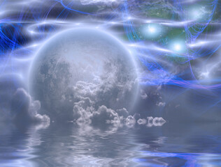 Wall Mural - Moonrise over water