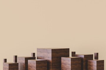 Poster - 3d illustration. Minimal scene of empty wooden geometric podiums on an isolated background