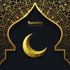 Wall Mural - Beautiful ramadan kareem background with mandala and golden crescent moon