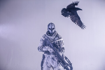 Canvas Print - fighter with a crossbow and a raven