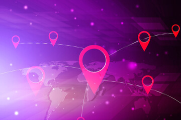 Poster - 2d rendering Red map pointer with world map
