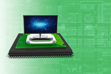 Poster - 3d render Laptop computer with microchips
