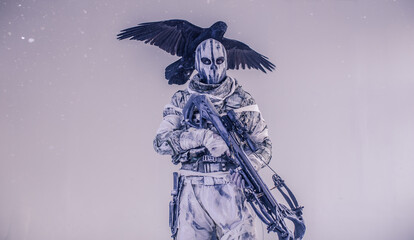 Wall Mural - fighter with a crossbow and a raven