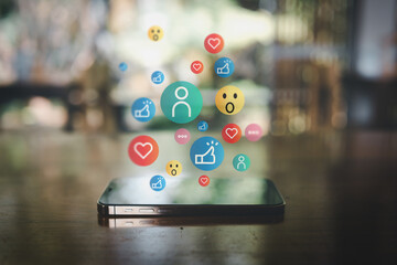 Social Media Network Community Connection Concept, Technology Communication Mobile Phone. Social Media Icons for Smartphone Device of Digital Network Information. Technology Media Phone Marketing