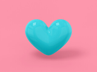 Poster - Stylized blue single color heart on a blue monochrome background. Minimalistic design object. 3d rendering icon ui ux interface element.
