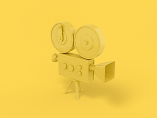 Poster - Yellow mono color retro video camera on a yellow solid background. Minimalistic design object. 3d rendering icon ui ux interface element.
