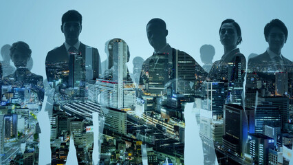 Aufkleber - Silhouette of multinational people and modern society concept. Human resources. Digital transformation.