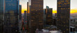 Urban aerial view of downtown Los Angeles. Panoramic city skyscrapers, downtown skyline at sunset.