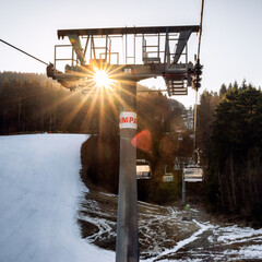 Wall Mural - Chairs at ski-lift chair at Salamandra resort in winter season.