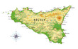 Sicily highly detailed physical map