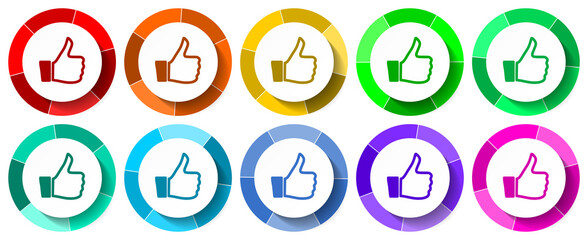 Aufkleber - Like icon set, follow flat design vector illustration in 10 colors options for mobile applications and webdesign