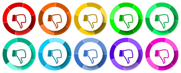Poster - Dislike icon set, unlike flat design vector illustration in 10 colors options for mobile applications and webdesign