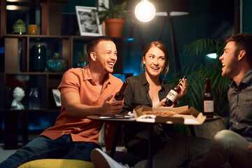Aufkleber - We deserve to chill after all the work we did today. Shot of a group of businesspeople having beers at the office while working late.