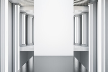 Poster - Modern concrete interior with runway and empty white mock up banner. Presentation and fashion concept. 3D Rendering.