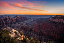 North Rim Sunset At Bright Angel Point, Grand Canyon National Park, Arizona