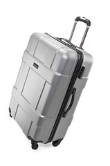 Wall Mural - Big gray plastic luggage bag with wheels for travel