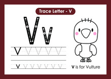 Alphabet Trace Letter A To Z Preschool Worksheet With The Letter V Vulture