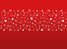 Seamless Vector Pattern White Hearts On Red Background.