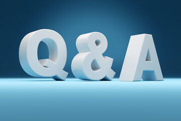 the concept word q and a, questions and answers on blue background.