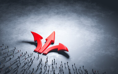 Wall Mural - people make decision and choose. red arrows pointing