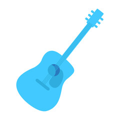 Poster - Blue acoustic guitar semi flat color vector object. Equipment for music club. Full sized item on white. Musical instrument simple cartoon style illustration for web graphic design and animation