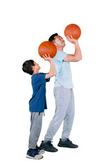 Sticker - Father teaching son to shoot basketball on studio