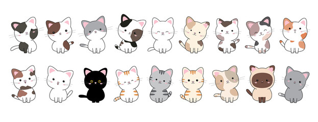 set of cat on white background vector illustration