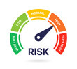 Risk gauge icon. Risk speedometer symbol isolated on white background.