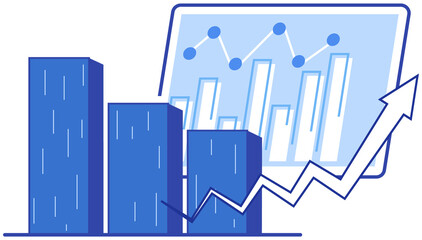 Poster - Data analysis and investment. Statistical calculations, financial research. Analysis of statistics for business strategy planning. Development of finance on growing graph, chart vector illustration