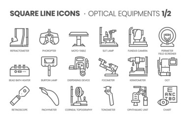 optical equipments 1 related, pixel perfect, editable stroke, up scalable square line vector icon se