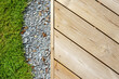 Top view of the wooden decking and lawn area.