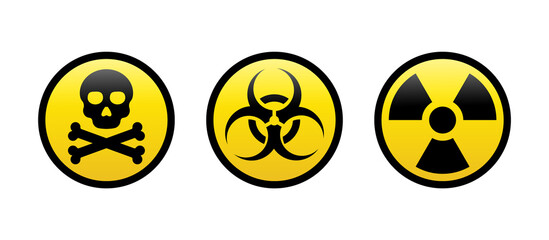 Leinwandbilder - Danger radiation sign with biohazard symbol and skull icons danger warning attention signs. danger radiation, poison, hazard sign