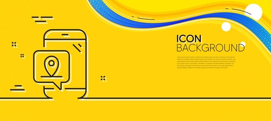 Poster - Pin marker line icon. Abstract yellow background. Place position sign. Mobile phone Gps app symbol. Minimal pin marker line icon. Wave banner concept. Vector