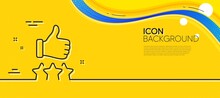 Rating Stars Line Icon. Abstract Yellow Background. Thumb Up Hand Sign. User Ranking Symbol. Minimal Rating Stars Line Icon. Wave Banner Concept. Vector