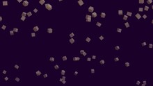 Purple Background With Falling Golden Cubes. Simple High Definition Animation With Objects Falling In A Perfect, Seamless Loop.