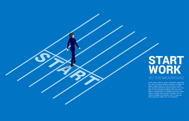 Poster - Silhouette of businessman walking from start line. Concept of people ready to start career and business